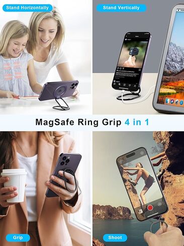 SuperOne [2025 تم ترقيته] حامل حلقة الهاتف الآمن MAG ، Kickstand Magnetic القابل للتعديل والقبضة الهاتفية القابلة للإزالة متوافقة مع الشحن اللاسلكي فقط من أجل iPhone 16 و 15 و 14 و 13 و 12 سلسلة - أسود in Kuwait