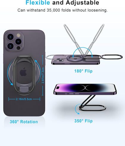 SuperOne [2025 تم ترقيته] حامل حلقة الهاتف الآمن MAG ، Kickstand Magnetic القابل للتعديل والقبضة الهاتفية القابلة للإزالة متوافقة مع الشحن اللاسلكي فقط من أجل iPhone 16 و 15 و 14 و 13 و 12 سلسلة - أسود in Kuwait