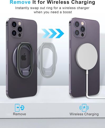 SuperOne [2025 تم ترقيته] حامل حلقة الهاتف الآمن MAG ، Kickstand Magnetic القابل للتعديل والقبضة الهاتفية القابلة للإزالة متوافقة مع الشحن اللاسلكي فقط من أجل iPhone 16 و 15 و 14 و 13 و 12 سلسلة - أسود in Kuwait