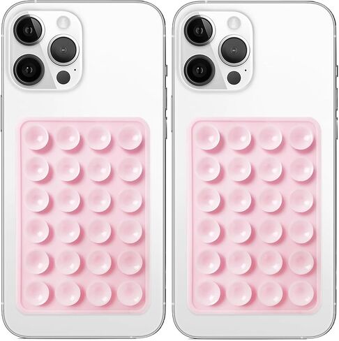2 Pack Silicone Suction Phone Case Mount, Non Slip Sticky Phone Grip for Cellphone, Silicon Adhesive Suction Cup Mount, Strong Grip Holder for Selfies and Videos (LightPink&Translucent) in Kuwait