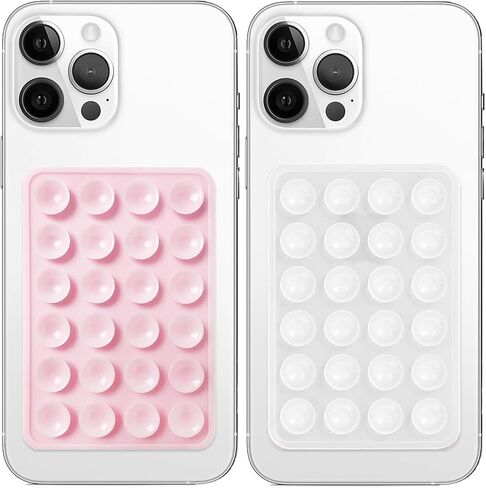 2 Pack Silicone Suction Phone Case Mount, Non Slip Sticky Phone Grip for Cellphone, Silicon Adhesive Suction Cup Mount, Strong Grip Holder for Selfies and Videos (LightPink&Translucent) in Kuwait