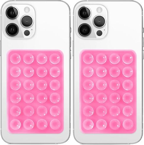 2 Pack Silicone Suction Phone Case Mount, Non Slip Sticky Phone Grip for Cellphone, Silicon Adhesive Suction Cup Mount, Strong Grip Holder for Selfies and Videos (LightPink&Translucent) in Kuwait