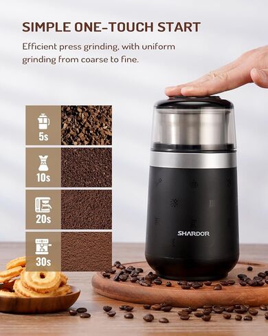 SHARDOR Electric Super Silent Blade Coffee Grinder, Timed Grind Control Rotary Knob, Adjustable Coarse to Fine for Coffee Beans, Spices & Herbs, with 1 Removable Stainless Steel Bowl, Black in Kuwait