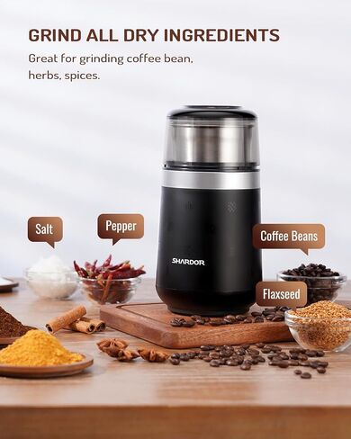 SHARDOR Electric Super Silent Blade Coffee Grinder, Timed Grind Control Rotary Knob, Adjustable Coarse to Fine for Coffee Beans, Spices & Herbs, with 1 Removable Stainless Steel Bowl, Black in Kuwait