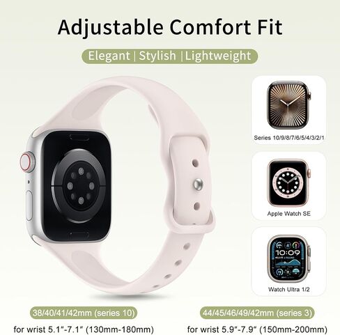 KingofKings Patenting Slim Thin Band Compatible with Apple Watch Bands for Women 42mm 38mm 40mm 41mm 44mm 45mm 46mm 49mm, Soft Sport Silicone Strap for iWatch Series 10 9 SE 8 7 6 5 4 3 2 1 Ultra in Saudi Arabia