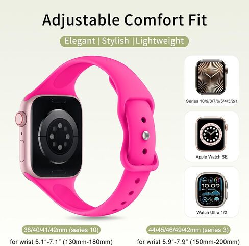 KingofKings Patenting Slim Thin Band Compatible with Apple Watch Bands for Women 42mm 38mm 40mm 41mm 44mm 45mm 46mm 49mm, Soft Sport Silicone Strap for iWatch Series 10 9 SE 8 7 6 5 4 3 2 1 Ultra in Saudi Arabia