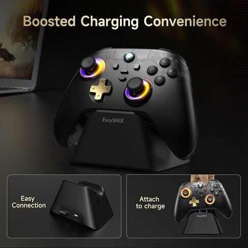 EasySMX D05 PC Controller - Enhanced Wireless Bluetooth Pro Controller with Charging Dock/Hall Sensor/RGB Lighting - No Stick Drift, No Dead Zone - Work for Windows PC, Android, Steam and Switch in Saudi Arabia