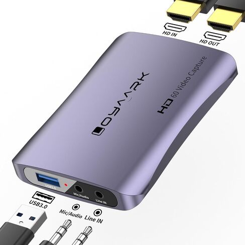 USB 3.0 Audio Video Capture Card with Microphone 4K30HZ HD Loop Output, 1080p 60fps Video Recorder for Streaming Video Game Capture Works for PS5/Switch/Camera/PC/OBS in Saudi Arabia
