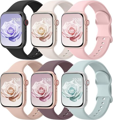 براءات الاختراع 6 حزمة رياضية نطاقات متوافقة مع فرق ساعة Apple للنساء الرجال 38 مم/40 مم/41 مم/42 مم (سلسلة 10) ، حزام مقاوم للماء من السيليكون الناعم لـ IWatch Apple Watch Series 10 9 Ultra 8 7 6 5 4 3 2 1 SE in Kuwait