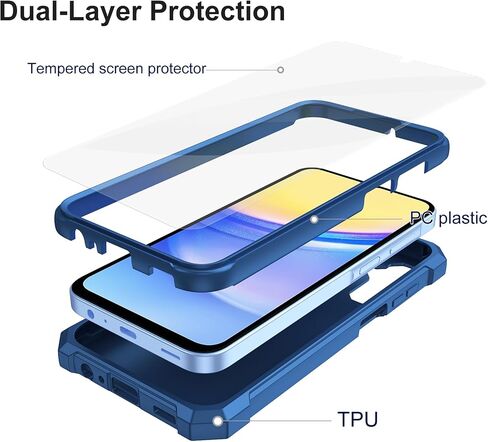 AILiber for Galaxy A36 CORPLE PORPHING ، واقي الشاشة A36 ، ووقاية من الطبقة المزدوجة ، وركن عازف الصدمات TPU ، وغطاء ثقيل سيليكون نحيف لـ Samsung Galaxy A36 5G-Blue in Kuwait