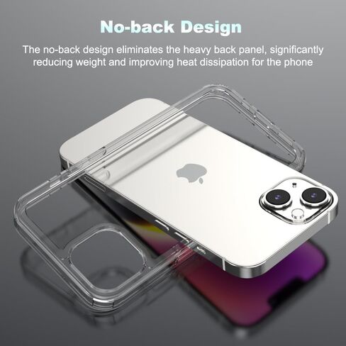 for iPhone 14/13 Clear Frame No-Back Case, Thin Ultra-Light Anti-Yellowing Transparent Protection Heat Dissipation Phone Cover Case 6.1" in Saudi Arabia