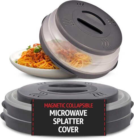 2.0 Magnetic Microwave Splatter Cover, Collapsible 12-Inch BPA-Free Food Lid with Upgraded Magnets, Vented Plate Guard, Dishwasher Safe, Space-Saving Magnetic Storage - Gray in Kuwait