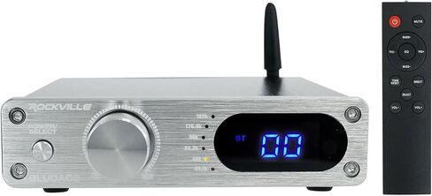 Rockville BLUDAC2S Hi-Res DAC Amplifier, Silver, 192k, Bluetooth, Optical/Sub Out, Includes Remote - Perfect for Music Playback, Home Theater, Gaming in Saudi Arabia