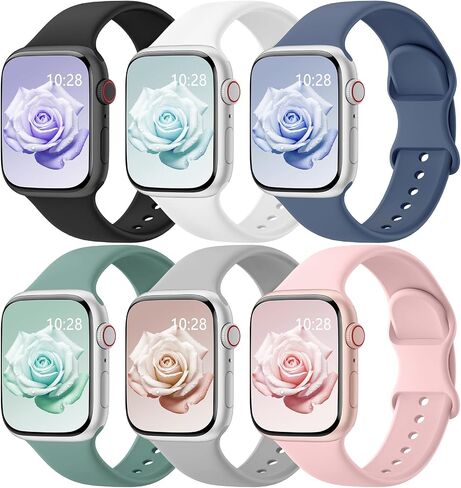براءات الاختراع 6 حزمة رياضية نطاقات متوافقة مع فرق ساعة Apple للنساء الرجال 38 مم/40 مم/41 مم/42 مم (سلسلة 10) ، حزام مقاوم للماء من السيليكون الناعم لـ IWatch Apple Watch Series 10 9 Ultra 8 7 6 5 4 3 2 1 SE in Kuwait