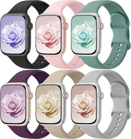 براءات الاختراع 6 حزمة رياضية نطاقات متوافقة مع فرق ساعة Apple للنساء الرجال 38 مم/40 مم/41 مم/42 مم (سلسلة 10) ، حزام مقاوم للماء من السيليكون الناعم لـ IWatch Apple Watch Series 10 9 Ultra 8 7 6 5 4 3 2 1 SE in Kuwait