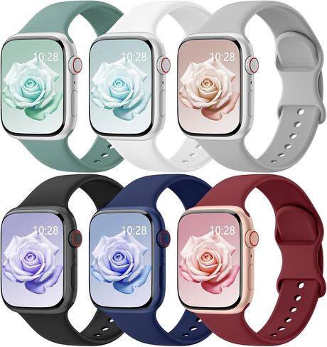 براءات الاختراع 6 حزمة رياضية نطاقات متوافقة مع فرق ساعة Apple للنساء الرجال 38 مم/40 مم/41 مم/42 مم (سلسلة 10) ، حزام مقاوم للماء من السيليكون الناعم لـ IWatch Apple Watch Series 10 9 Ultra 8 7 6 5 4 3 2 1 SE in Kuwait
