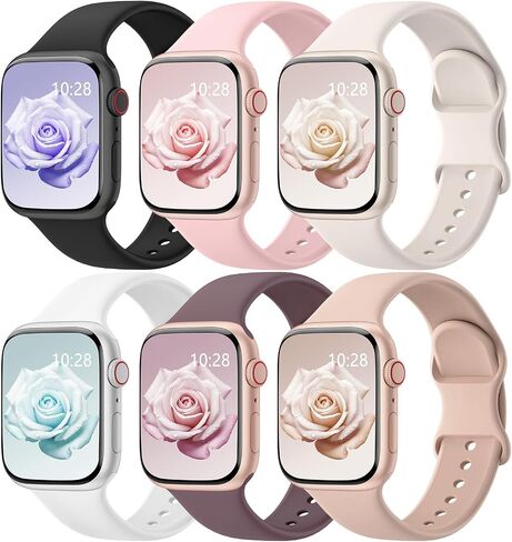 براءات الاختراع 6 حزمة رياضية نطاقات متوافقة مع فرق ساعة Apple للنساء الرجال 38 مم/40 مم/41 مم/42 مم (سلسلة 10) ، حزام مقاوم للماء من السيليكون الناعم لـ IWatch Apple Watch Series 10 9 Ultra 8 7 6 5 4 3 2 1 SE in Kuwait