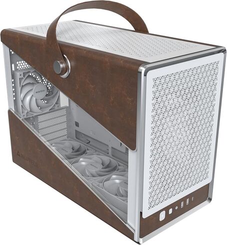 MONTECH Heritage mATX, Micro Form Factor Compact Leather Gaming Chassis with Signature Handle Design, Supports Latest GPUs, ATX PSU, 360mm AIO, 4 Fans, Headphone Hanger - White in Saudi Arabia