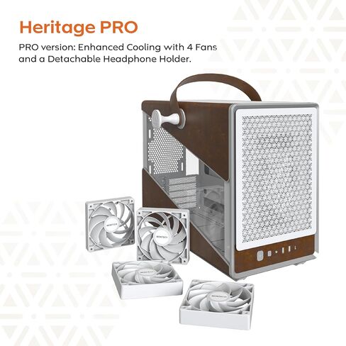MONTECH Heritage mATX, Micro Form Factor Compact Leather Gaming Chassis with Signature Handle Design, Supports Latest GPUs, ATX PSU, 360mm AIO, 4 Fans, Headphone Hanger - White in Saudi Arabia