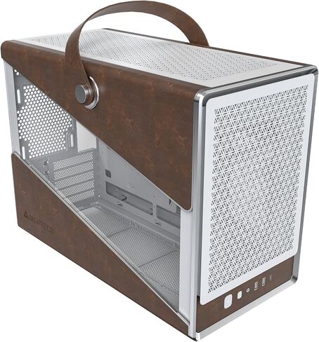 MONTECH Heritage mATX, Micro Form Factor Compact Leather Gaming Chassis with Signature Handle Design, Supports Latest GPUs, ATX PSU, 360mm AIO, 4 Fans, Headphone Hanger - White in Saudi Arabia