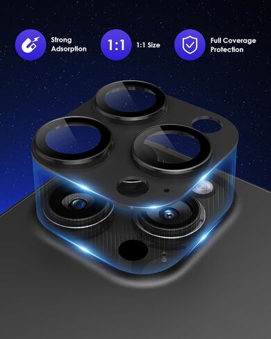 Compatible for iPhone 15 Pro/iPhone 15 Pro Max Camera Lens Protector [Full Coverage Metal] 9H Tempered Glass Screen Camera Cover Titanium Black in Saudi Arabia