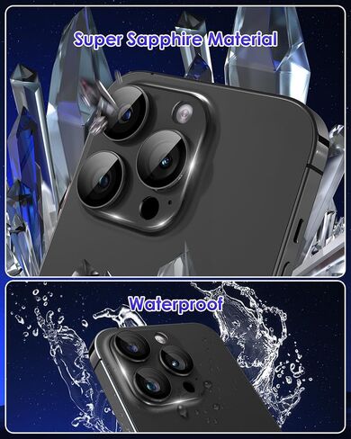 Compatible for iPhone 15 Pro/iPhone 15 Pro Max Camera Lens Protector [Full Coverage Metal] 9H Tempered Glass Screen Camera Cover Titanium Black in Saudi Arabia