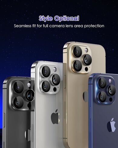 Compatible for iPhone 15 Pro/iPhone 15 Pro Max Camera Lens Protector [Full Coverage Metal] 9H Tempered Glass Screen Camera Cover Titanium Black in Saudi Arabia