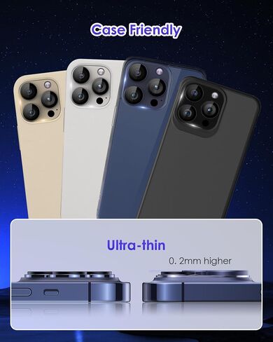 Compatible for iPhone 15 Pro/iPhone 15 Pro Max Camera Lens Protector [Full Coverage Metal] 9H Tempered Glass Screen Camera Cover Titanium Black in Saudi Arabia