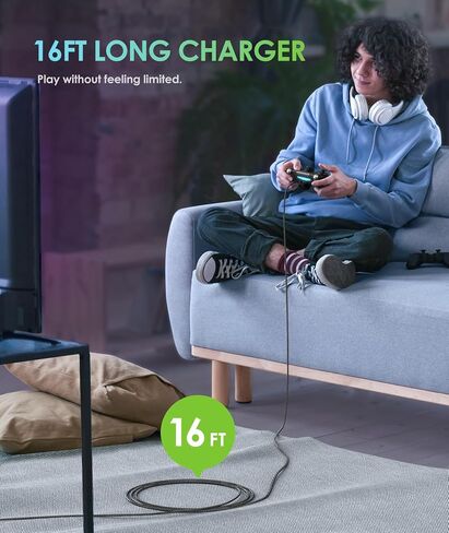 6 amlifestyle 16 ft PS4 Controller Charger Cable ، NYLON ROLIDED EXTRA MICRO MICRO USB 2.0 HISTE SPEED DATION SYNC CORP in Kuwait