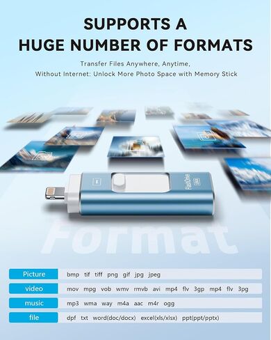 Apple MFi Certified 128GB Flash Drive for iPhone Thumb Drive Photo Stick, USB Memory Stick iPhone Flash Drive for Photos Videos, High Speed Jump Drive Compatible for iPhone/iPad/Android/PC (Blue) in Saudi Arabia