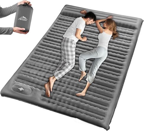 Self-Inflating Double Sleeping Pad - Camping Mattress for 2 Person, 4.7 Inch Extra-Thick Inflatable Camping Pad with Built-in Foot Pump, Ultralight Sleeping Mat for Backpacking Blue in Saudi Arabia