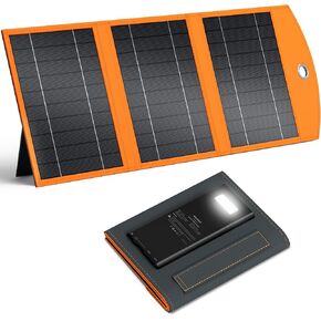10000mah Solar Charger Power Bank, 30W Foldable Portable Solar Panel, Fast Charging with 1 Type-C & 2 USB-A Ports, Ipx5 Waterproof, for Phone, Tablets & Multiple Devices, Camping Outdoor Use