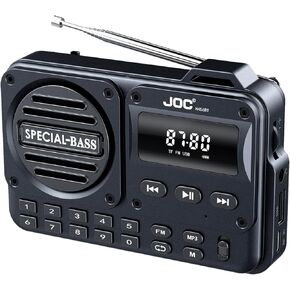 FM Portable Radio Personal Radio with Rechargeable Battery,Loud Speakers,Includes 3.5mm Jack Wired Headphones, Large LCD Screen, Bluetooth/TF(NO AM) (Blue)