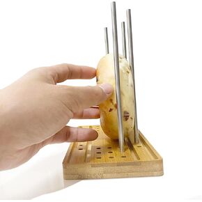 Bagel Slicer Cutter for Small and Large Bagels, Adjustable Stainless Steel Slicing Guide, Easy to Store Bamboo Base, Universal for English Muffins, Bread Roll, Buns