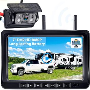 Wireless RV Backup Camera 7-inch for Trailer: Easy Setup Solar RV Rear View Camera with Recording - 4 Channels Strong Magnetic HD 1080P Long-Battery Life for Camper, Truck, Fifth Wheel