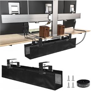 Under Desk Cable Management Tray, Cable Tray Under-Desk with Clamp No Drill for Standing Desk Cable Management, 27.56"(L) Large Under Desk Cord Organizer Net Tray for Tidy Office/Home/Game Rooms Black