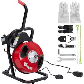 Drain Cleaning Cable 75 Feet x 3/8Inch, Solid Core Cable Sewer Drain Auger Snake Pipe With gloves and Cleaning Cutter Cutting Head Set for Drain Augers Set