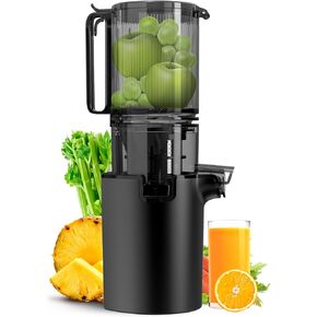 Cold Press Juicer, 5.4" Wide Feed Chute Juice Extractor Machine with 400W, High Juice Yield, Slow Masticating Juicer for Whole Vegetables & Fruits, Black