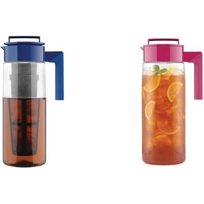 Takeya 2 Qt Blueberry Flash Chill Iced Tea Maker and 2 Qt Raspberry Airtight Pitcher Bundle