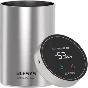 Smart Vacuum Coffee Canister, 1.8L Automatic Stainless Steel Food Storage Container, LCD Monitoring, One-touch Freshness, Keep Pressure, Date Tracker, Extra-long Standby Time, holds 20oz Coffee Beans