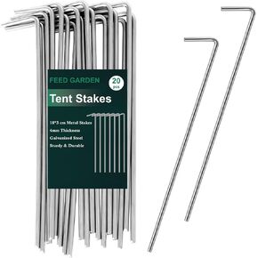 FEED GARDEN 7 Inch Tent Stakes 20 Pack Yard Inflatable Stakes for Outdoor Decorations Metal Pegs Heavy Duty Garden Hooks Camping Tent Spikes for Canopies, Tarp and Outdoor Christmas Decorations