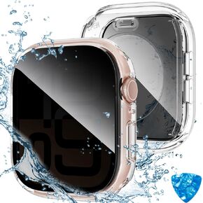 Tensea (2-in-1 for Apple Watch Screen Protector Case Series 10 SE 9 8 7 6 5 4, Waterproof Protective PC Face Cover Built-in Privacy Tempered Glass Film for iWatch 46mm 45mm 44mm 42mm 41mm 40mm