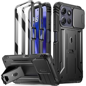 Poetic Revolution Case for Motorola Moto G Power 5G 2025 [Not Fit 2024 Version], [Slide Camera Cover], Full-Body Military Grade Shockproof Cover with Kickstand and Built-in-Screen Protector, Black