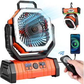 Odoland 30000mAh Camping Fan with LED Lantern, Rechargeable Battery Operated Oscillating with Remote Hook Stroage Bag, Portable Tent Fan with Timer, 4 Speeds for Outdoor RV Jobsite Power Outage, Green