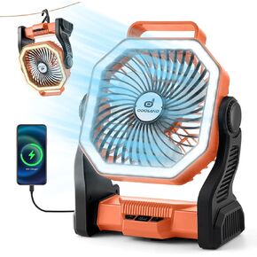 Odoland Rechargeable Camping Fan with LED Lantern, 20000mAh Battery Operated Portable Outdoor Tent Fan Light with 360° Rotation Hook for Picnic Power Outage Hurricane Emergency Home Patio, Black