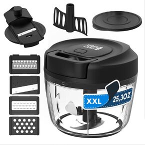 Manual Food Processor & Onion Chopper - 26 OZ incl. Useful Acessory I BPA-Free I Manual Food Chopper with pull string for garlic & veggie chop I Food mincer vegetable cutter hand pull held