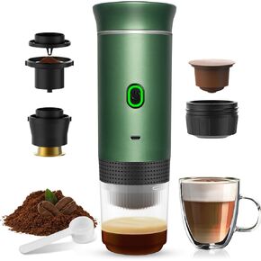 Portable Electric Espresso Machine, Portable Coffee Maker for Travel, Self-Heating Car Espresso Maker, Compatible with Ground Coffee & NS Capsule for Camping, RV, Travel, Office