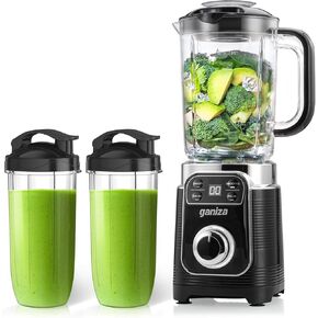 Ganiza Smoothie Blender, 12-Piece Blenders For Shakes and Smoothies, 43Oz Large Blender Jar & 2 Portable Blenders Cups, Personal Maker for Kitchen with Auto-smart Tech & Speed Control