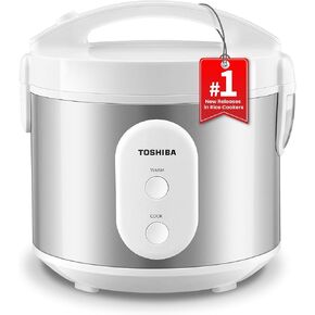 TOSHIBA Rice Cooker & Steamer Simple 5.5 Cup(Uncooked) with Steaming Basket, Removable Non-Stick Inner Pot & Inner Lid, for Soups, Stews, Grains&Oatmeal, One Touch&Keep Warm Function, Silvery White