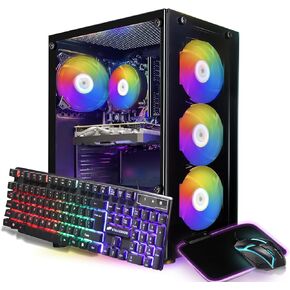 STGAubron Gaming PC Computer Desktop, RX 550 4GB, Intel i7 Xeon E5, 16GB RAM, 512GB SSD, WiFi, BT 5.0, W10H64, RGB Fanx3, RGB Mouse Pad, Gaming Computer Tower for Gamer,Streaming